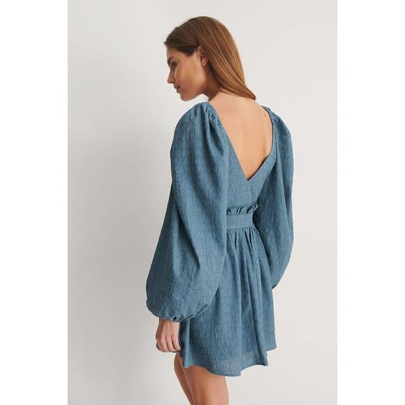 NA-KD Gathered Puff Sleeve Mini Dress In Blue Size 34 EU (4US) NEW - Picture 4 of 8